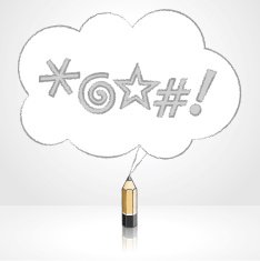 Wooden Lead Pencil Drawing Swearing Icons Fluffy Cloud Speech Ba