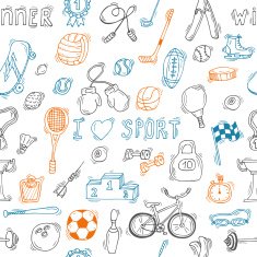 Seamless pattern with hand drawn sport equipment