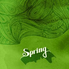 watercolor splash background and zentangle pattern spring