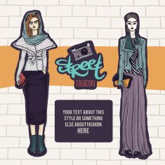 Double street fashion look template for your design vector illustration N2
