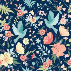 Seamless pattern with birds and flowers N11