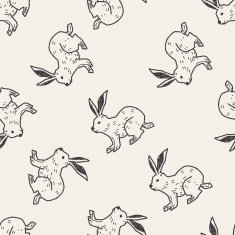 rabbit doodle seamless pattern background N6