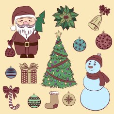 Vector set vintage Christmas and New Year's decorative elements
