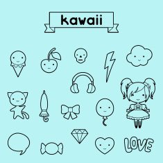 Set of decorative design elements kawaii doodles N2