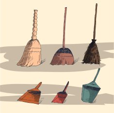 Vector illustration with brooms and dustpans
