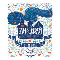 Hand drawn vintage label with Amsterdam
