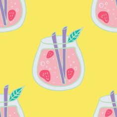 Cold Fresh Strawberry Cocktail Seamless Vector Pattern