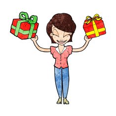 cartoon woman carrying gifts N4