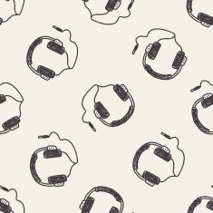 Doodle Headphone seamless pattern background N10
