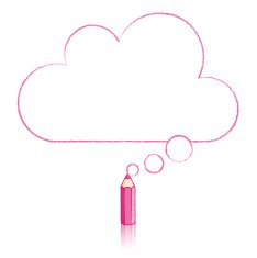 Pink Pencil Drawing Flat Cloud Thought Balloon N2