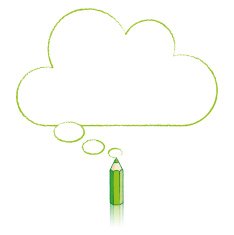 Green Pencil Drawing Flat Cloud Thought Balloon N2