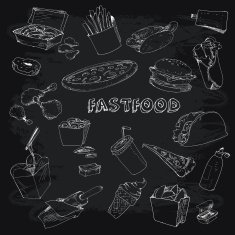 Fastfood collectionon chalkboard
