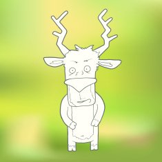 Vector Illustration Hand-drawn cute deer on blurred green background