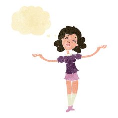 cartoon woman taking praise with thought bubble N11