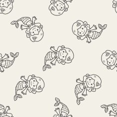 Mermaid doodle seamless pattern background N4