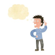 cartoon boy with idea thought bubble N76