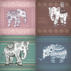 Vintage set of banners with ethnic elephants