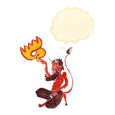 cartoon traditional devil with thought bubble N10