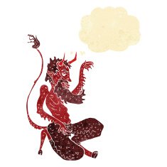 cartoon traditional devil with thought bubble N11