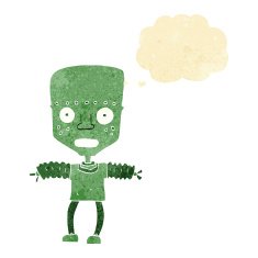 cartoon robot with thought bubble N217