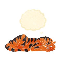 cartoon resting tiger with thought bubble N11