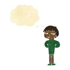 cartoon antisocial boy with thought bubble N11