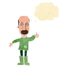 cartoon annoyed old man with thought bubble N77