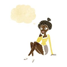 cartoon attractive woman sitting thinking with thought bubble N11