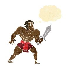 cartoon fantasy hero man with thought bubble N11