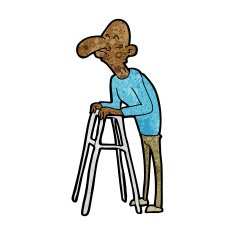 cartoon old man with walking frame N13