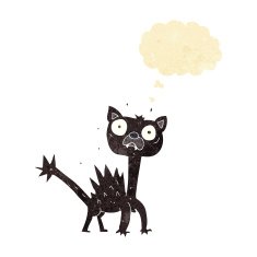 cartoon scared cat with thought bubble N11