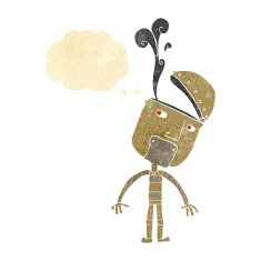 cartoon robot with open head thought bubble N4