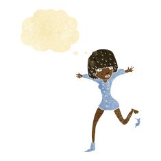 cartoon woman kicking off sock with thought bubble N11