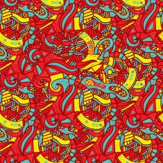 Hand drawn seamless pattern with wave curl and triangle N2