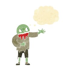 cartoon spooky zombie with thought bubble N10