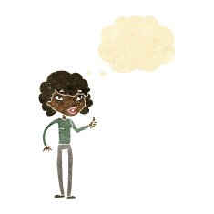 cartoon woman giving thumbs up symbol with thought bubble N76