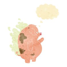 cartoon fat smelly pig with thought bubble N4