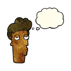 cartoon bored man's face with thought bubble N11