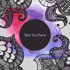 Doodling pattern on watercolor background