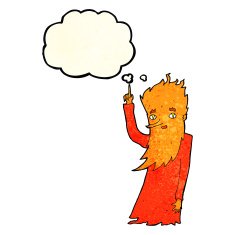 cartoon fire spirit with thought bubble N8