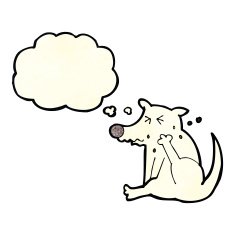 cartoon dog scratching with thought bubble N8