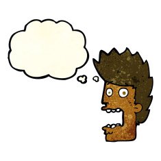 cartoon terrified man with thought bubble N251