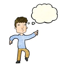 cartoon dancing man with thought bubble N21