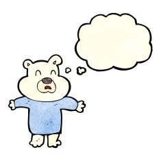 cartoon unhappy polar bear with thought bubble N8