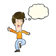 cartoon man dancing with thought bubble N11