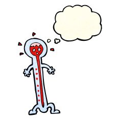 cartoon hot thermometer with thought bubble N11