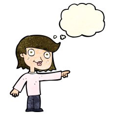 cartoon pointing person with thought bubble N11