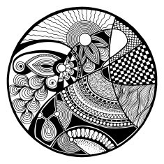 Black and white abstract zendala on circle N2