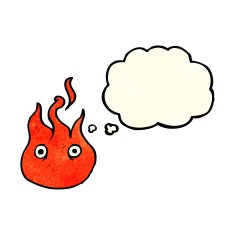cartoon flame symbol with thought bubble N4