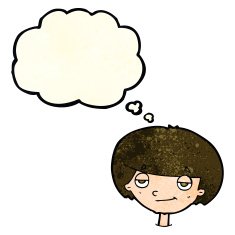 cartoon smug looking boy with thought bubble N11